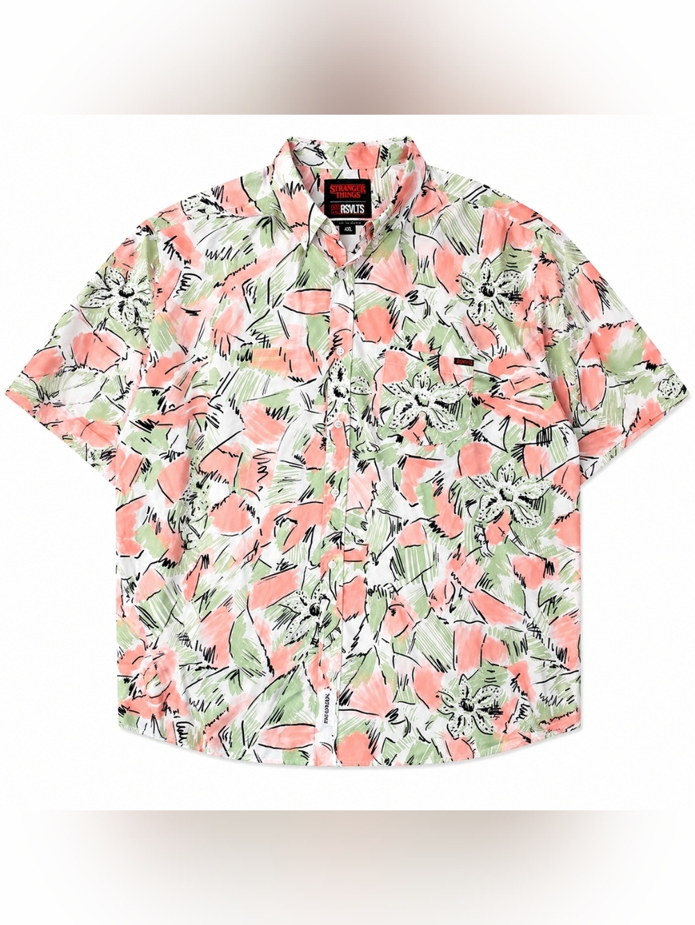 RSVLTS x Stranger Things Button-Up Shirt Floral Graphic Print Size 4XL
